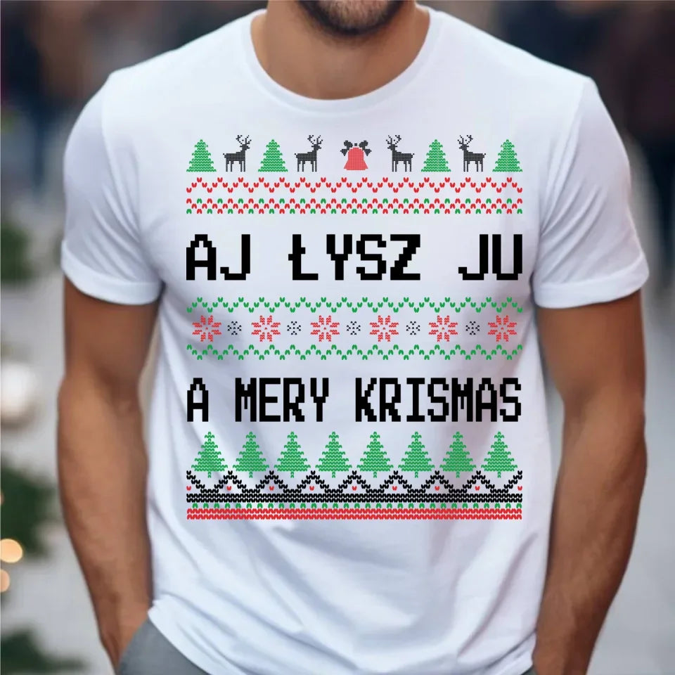 Aj łysz ju a mery krismas | Świąteczna koszulka męska BN12 - StoryCups.pl
