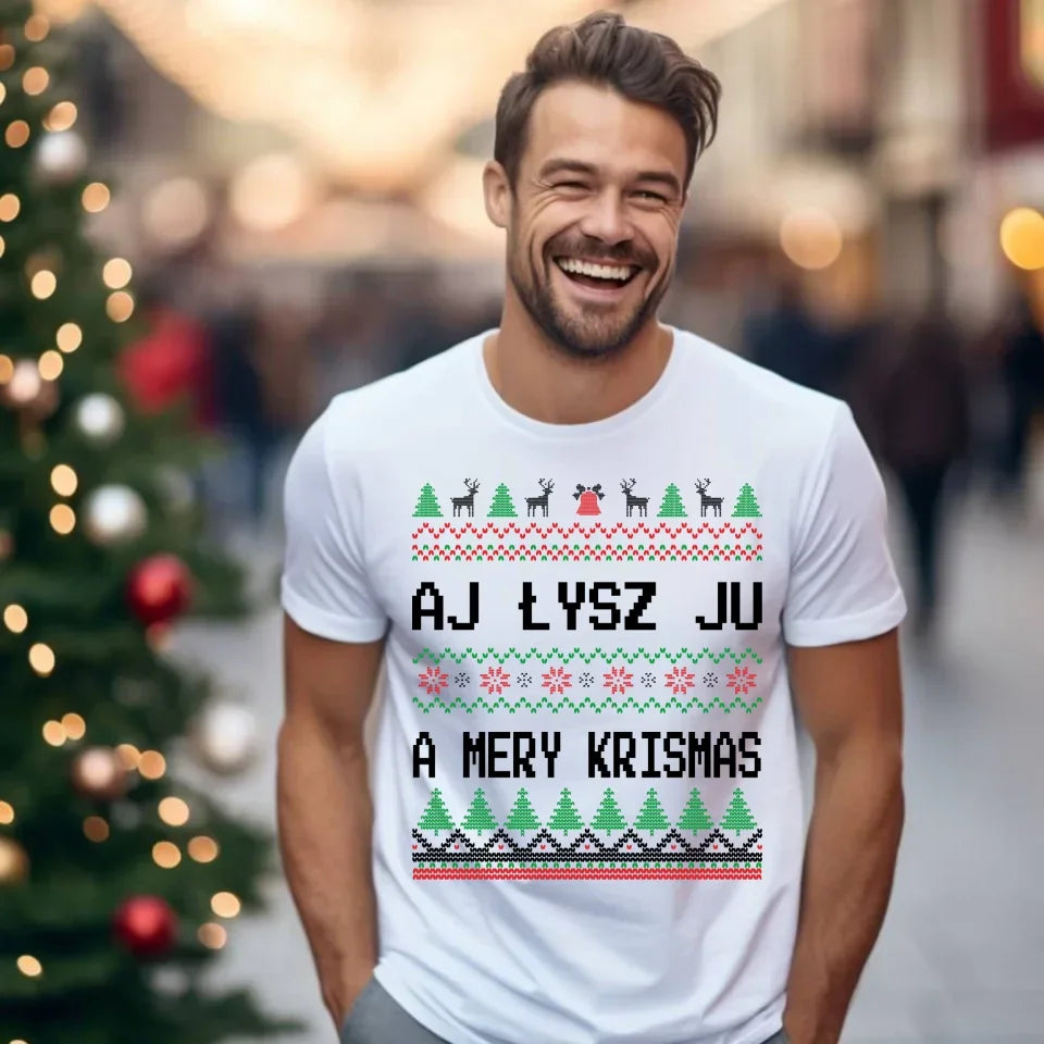 Aj łysz ju a mery krismas | Świąteczna koszulka męska BN12 - StoryCups.pl