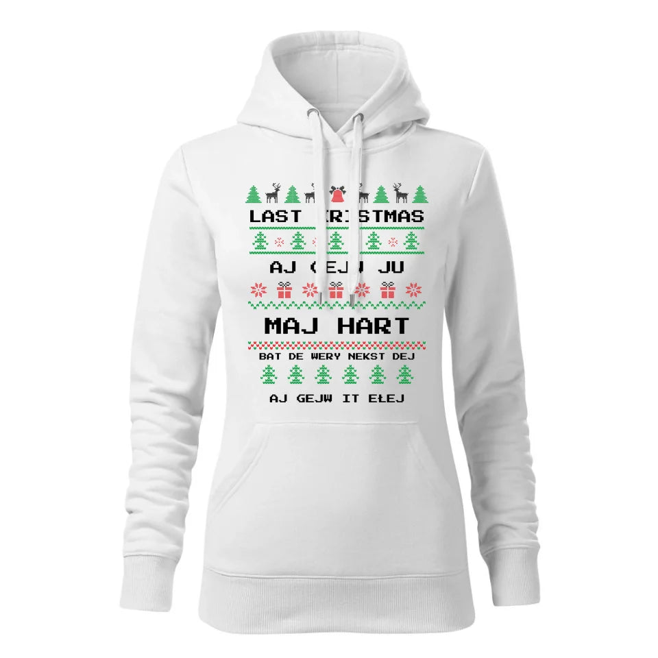 Świąteczna bluza damska z kapturem biała na prezent personalizacja hoodie Święta Boże Narodzenie Mikołajki