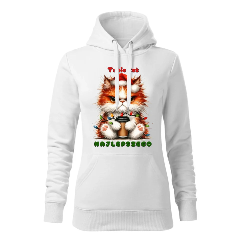 Świąteczna bluza damska z kapturem biała na prezent personalizacja hoodie Święta Boże Narodzenie Mikołajki