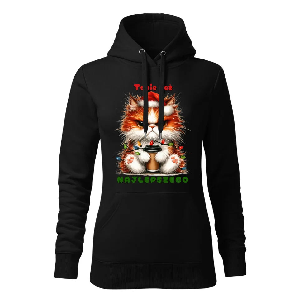 Świąteczna bluza damska z kapturem czarna na prezent personalizacja hoodie Święta Boże Narodzenie Mikołajki