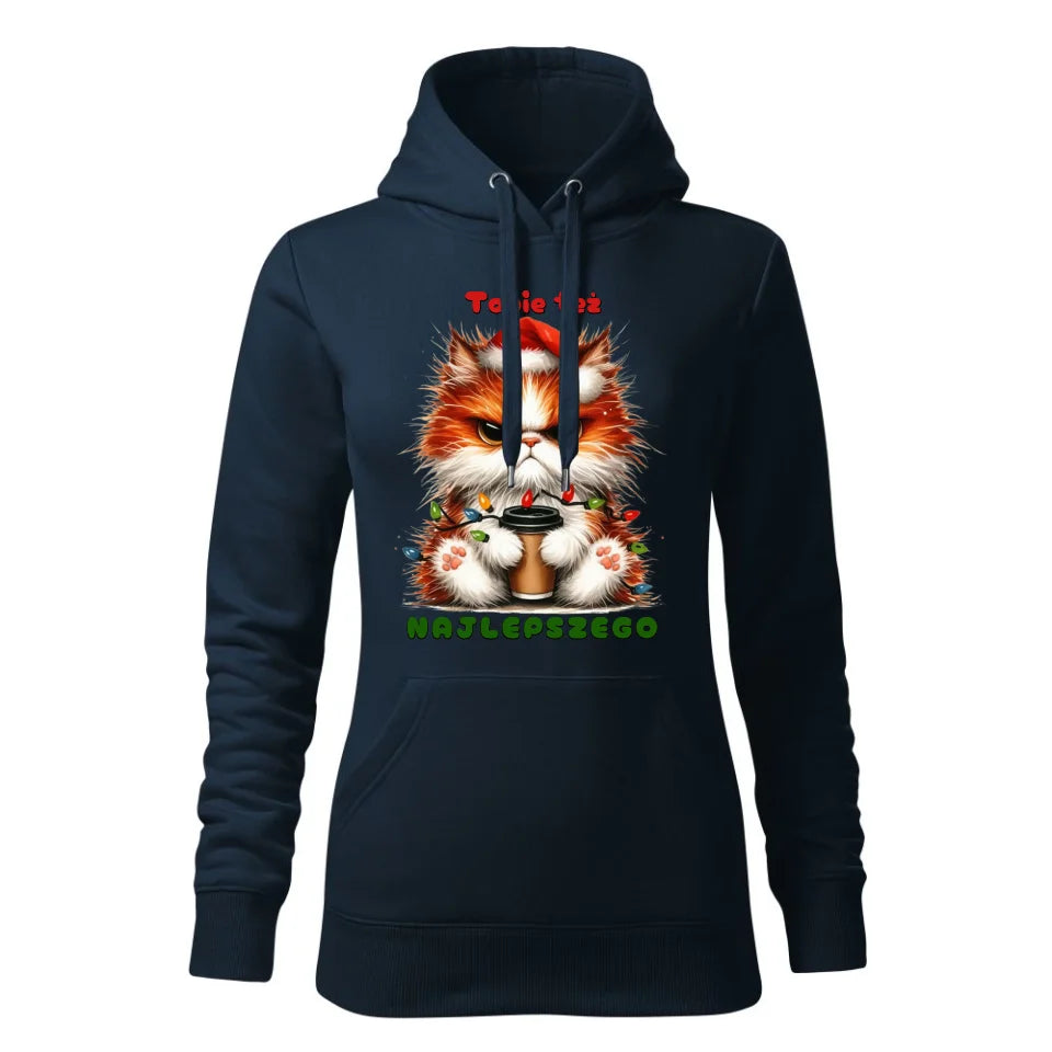 Świąteczna bluza damska z kapturem granatowa na prezent personalizacja hoodie Święta Boże Narodzenie Mikołajki