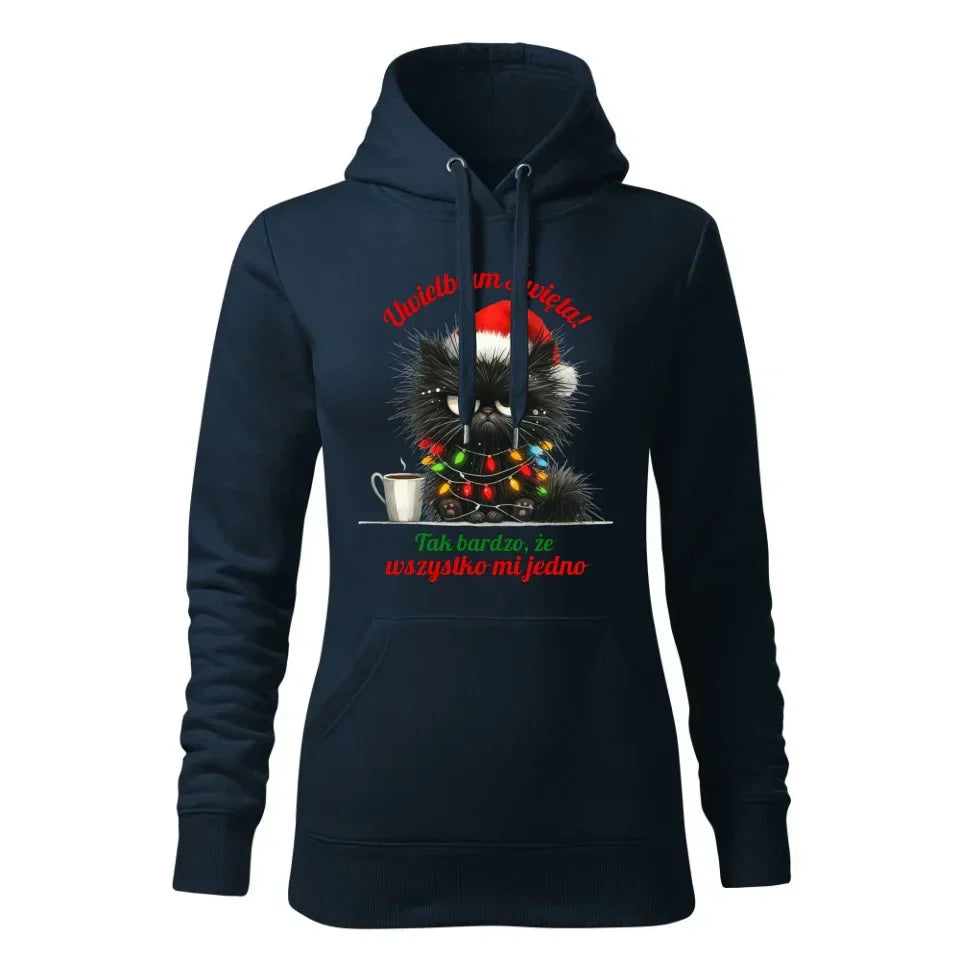 Wszystko mi jedno | Świąteczna bluza damska z kapturem BN35 - StoryCups.pl