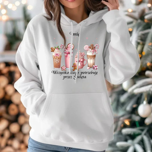 Wszystko czego potrzebuję przez Święta | Świąteczna bluza damska z kapturem BN46 - StoryCups.pl