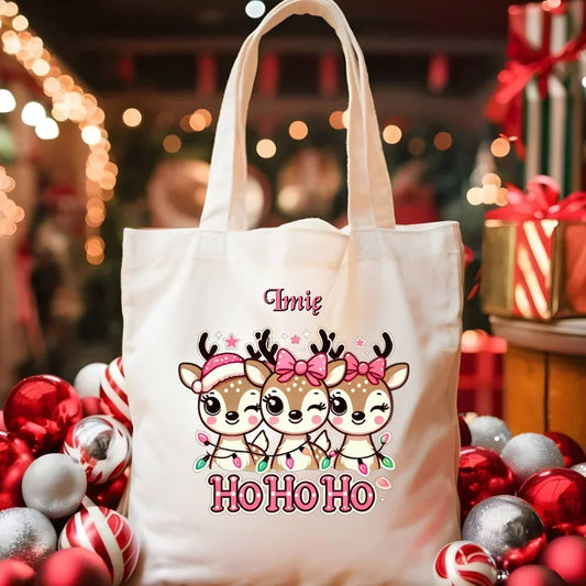 Ho ho ho reniferki | Świąteczna eco torba z imieniem BN49 - StoryCups.pl