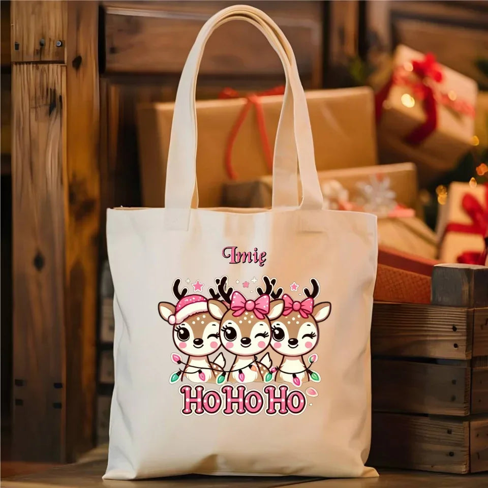 Ho ho ho reniferki | Świąteczna eco torba z imieniem BN49 - StoryCups.pl