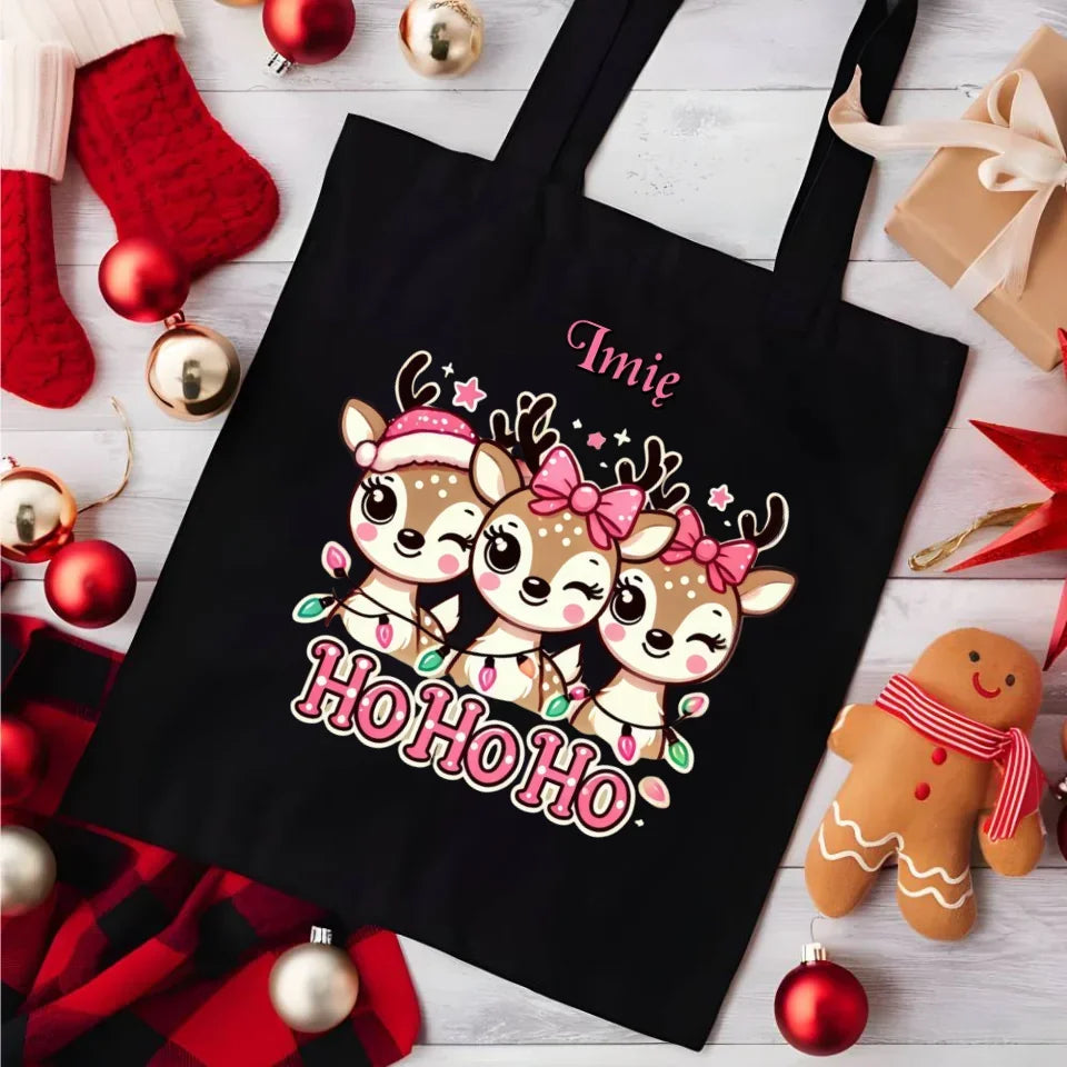 Ho ho ho reniferki | Świąteczna eco torba z imieniem BN49 - StoryCups.pl