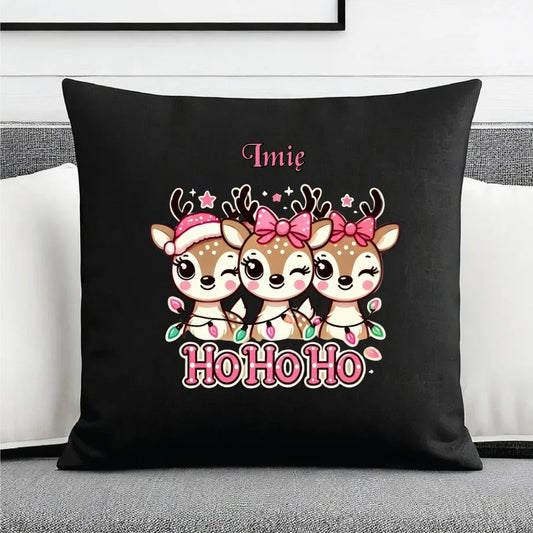 Ho ho ho reniferki | Świąteczna poduszka dekoracyjna z imieniem BN49 - StoryCups.pl
