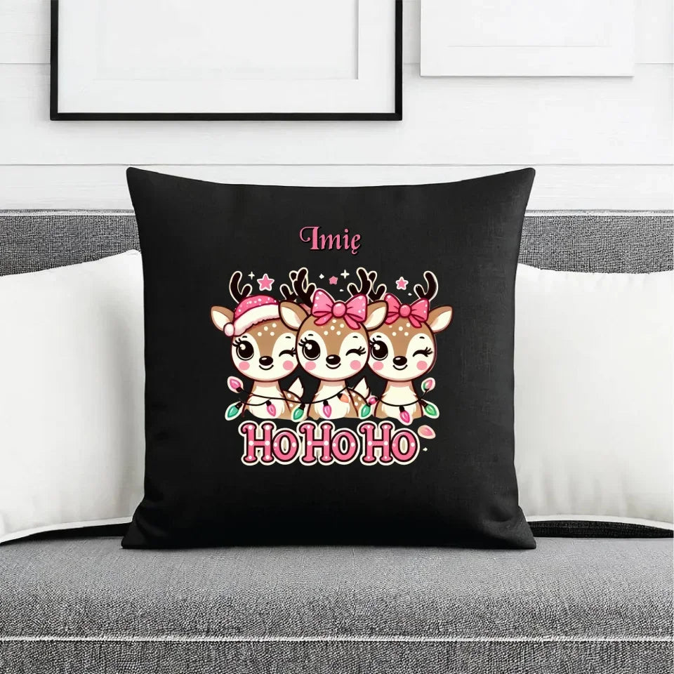Ho ho ho reniferki | Świąteczna poduszka dekoracyjna z imieniem BN49 - StoryCups.pl