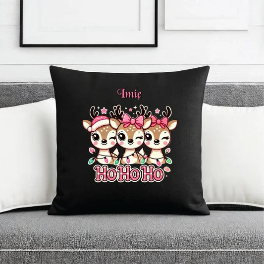 Ho ho ho reniferki | Świąteczna poduszka dekoracyjna z imieniem BN49 - StoryCups.pl