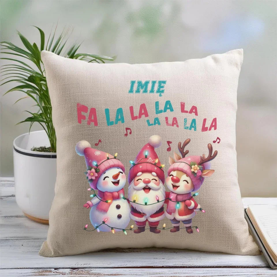 Fa la la la la | Świąteczna poduszka z imieniem BN51 - StoryCups.pl