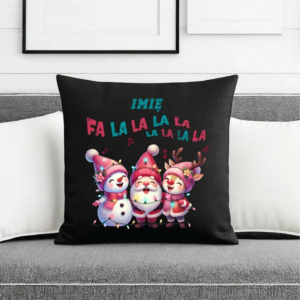 Fa la la la la | Świąteczna poduszka dekoracyjna z imieniem BN51 - StoryCups.pl