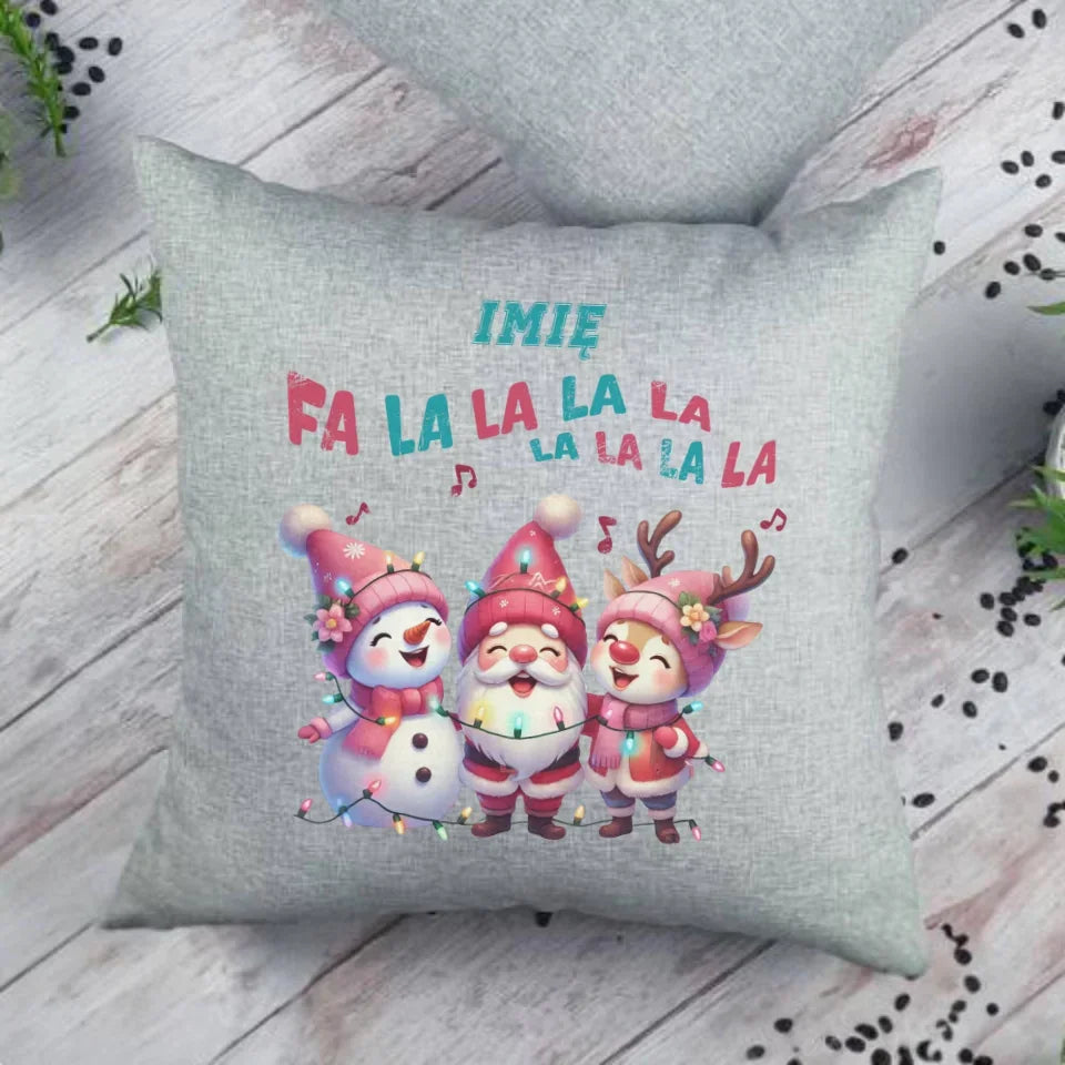 Fa la la la la | Świąteczna poduszka z imieniem BN51 - StoryCups.pl