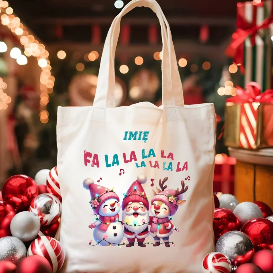 Fa la la la la | Świąteczna eco torba z imieniem BN51 - StoryCups.pl