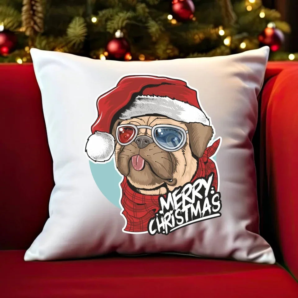 Merry Christmas | Świąteczna poduszka z mopsem BN62 - StoryCups.pl