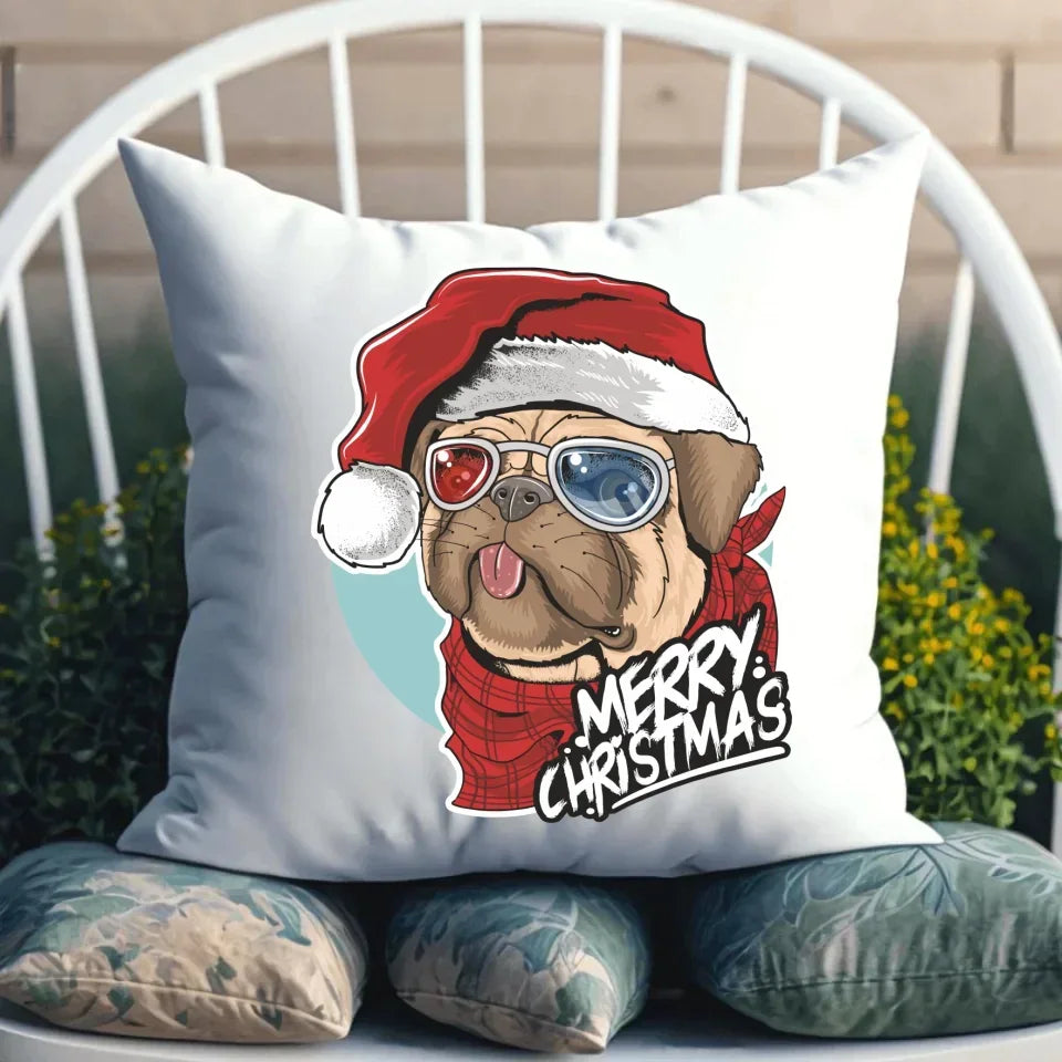 Merry Christmas | Świąteczna poduszka z mopsem BN62 - StoryCups.pl