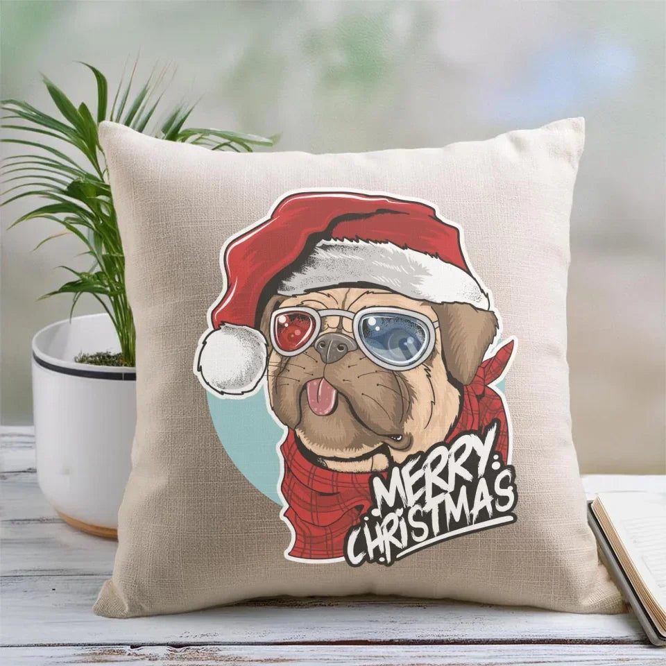Merry Christmas | Świąteczna poduszka z mopsem BN62 - StoryCups.pl