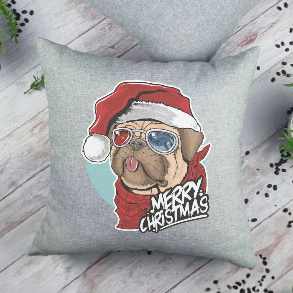 Merry Christmas | Świąteczna poduszka z mopsem BN62 - StoryCups.pl