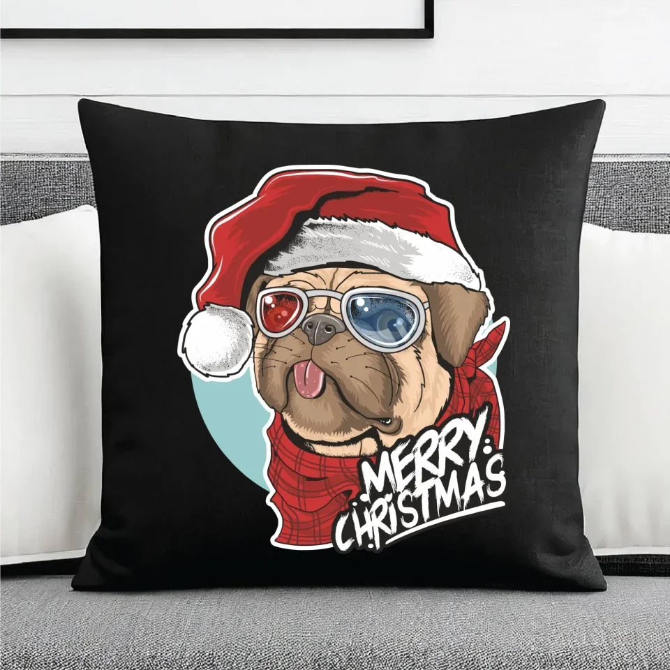 Merry Christmas | Świąteczna poduszka dekoracyjna z mopsem BN62 - StoryCups.pl