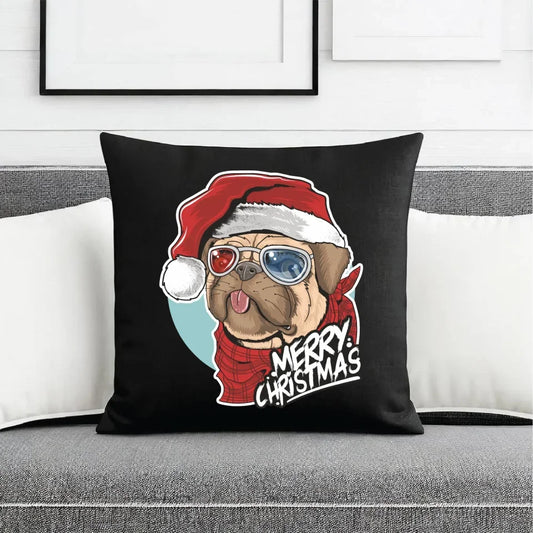 Merry Christmas | Świąteczna poduszka dekoracyjna z mopsem BN62 - StoryCups.pl