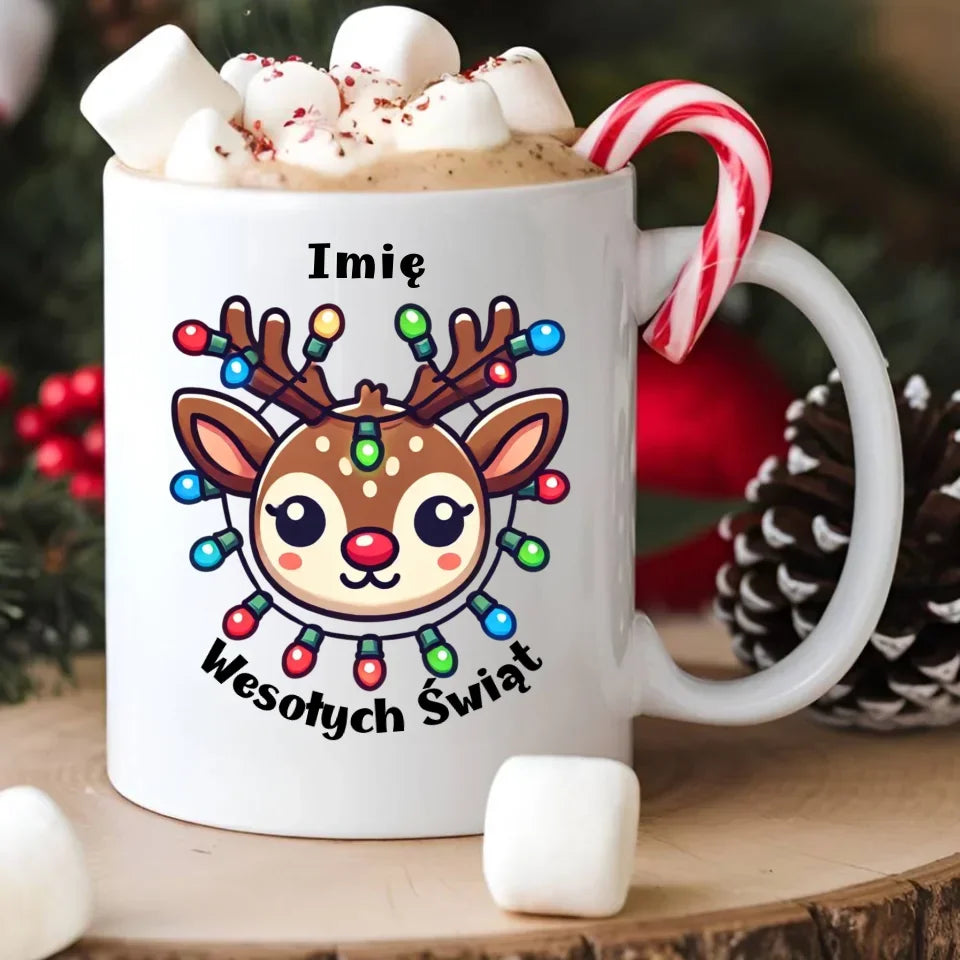 Renifer Wesołych Świąt | Personalizowany kubek świąteczny BN72 - StoryCups.pl