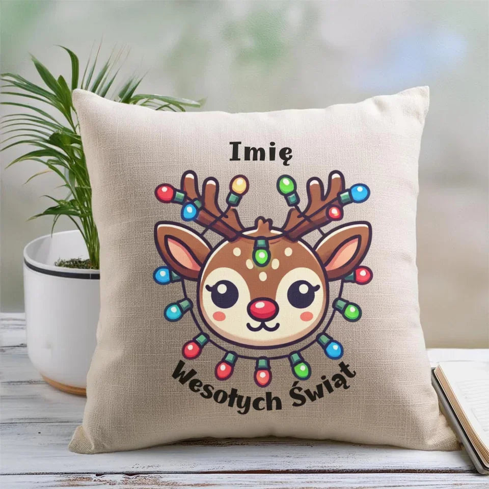 Renifer Wesołych Świąt | Personalizowana poduszka świąteczna BN72 - StoryCups.pl