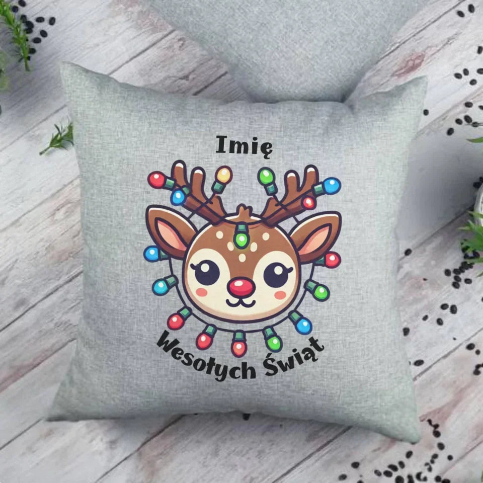 Renifer Wesołych Świąt | Personalizowana poduszka świąteczna BN72 - StoryCups.pl
