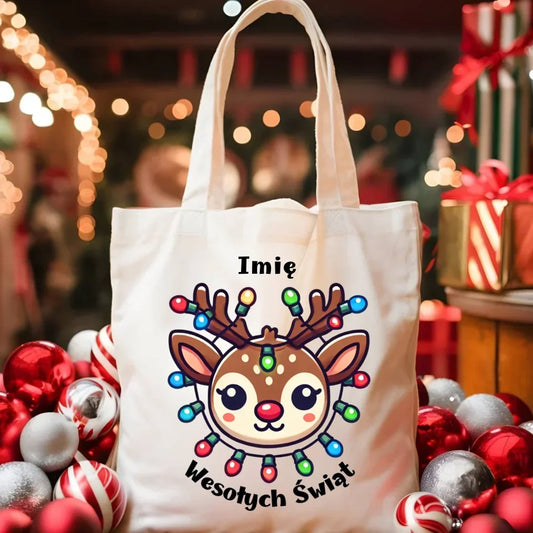 Renifer Wesołych Świąt | Personalizowana torba świąteczna BN72 - StoryCups.pl