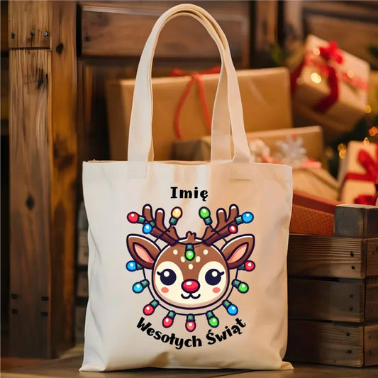 Renifer Wesołych Świąt | Personalizowana torba świąteczna BN72 - StoryCups.pl