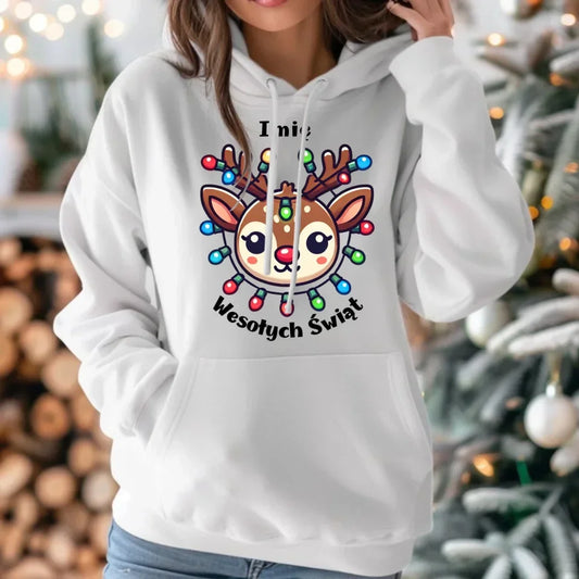 Renifer Wesołych Świąt | Personalizowana świąteczna bluza damska z kapturem BN72 - StoryCups.pl