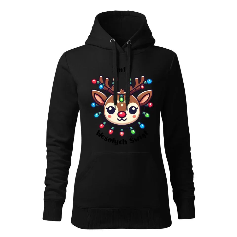 Renifer Wesołych Świąt | Personalizowana świąteczna bluza damska z kapturem BN72 - StoryCups.pl