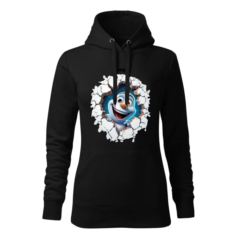 Bałwan 3D | Personalizowana świąteczna bluza damska z kapturem BN84 - StoryCups.pl