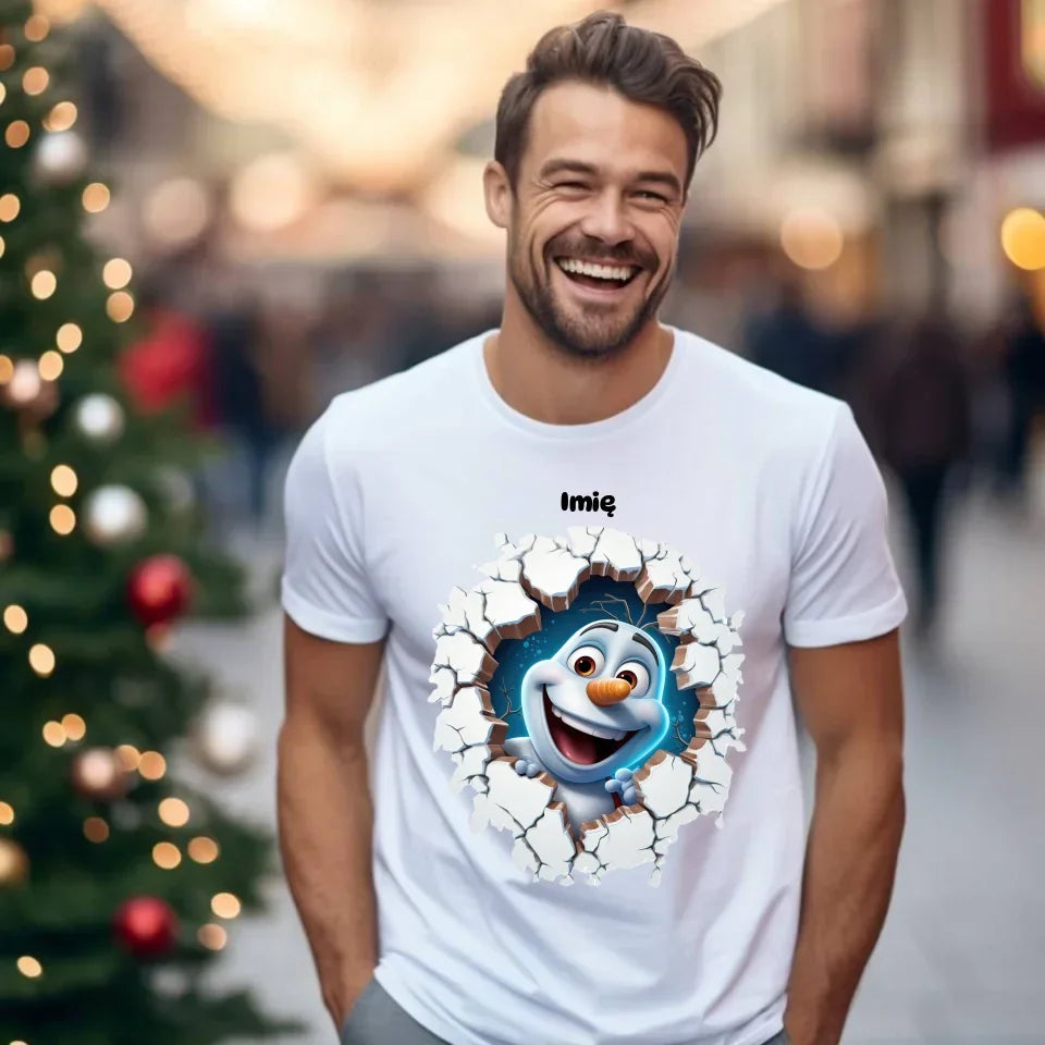 Bałwan 3D | Personalizowana świąteczna koszulka męska BN84 - StoryCups.pl