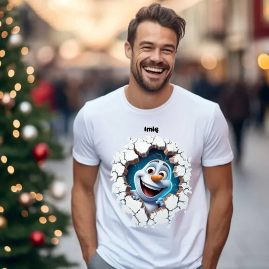 Bałwan 3D | Personalizowana świąteczna koszulka męska BN84 - StoryCups.pl