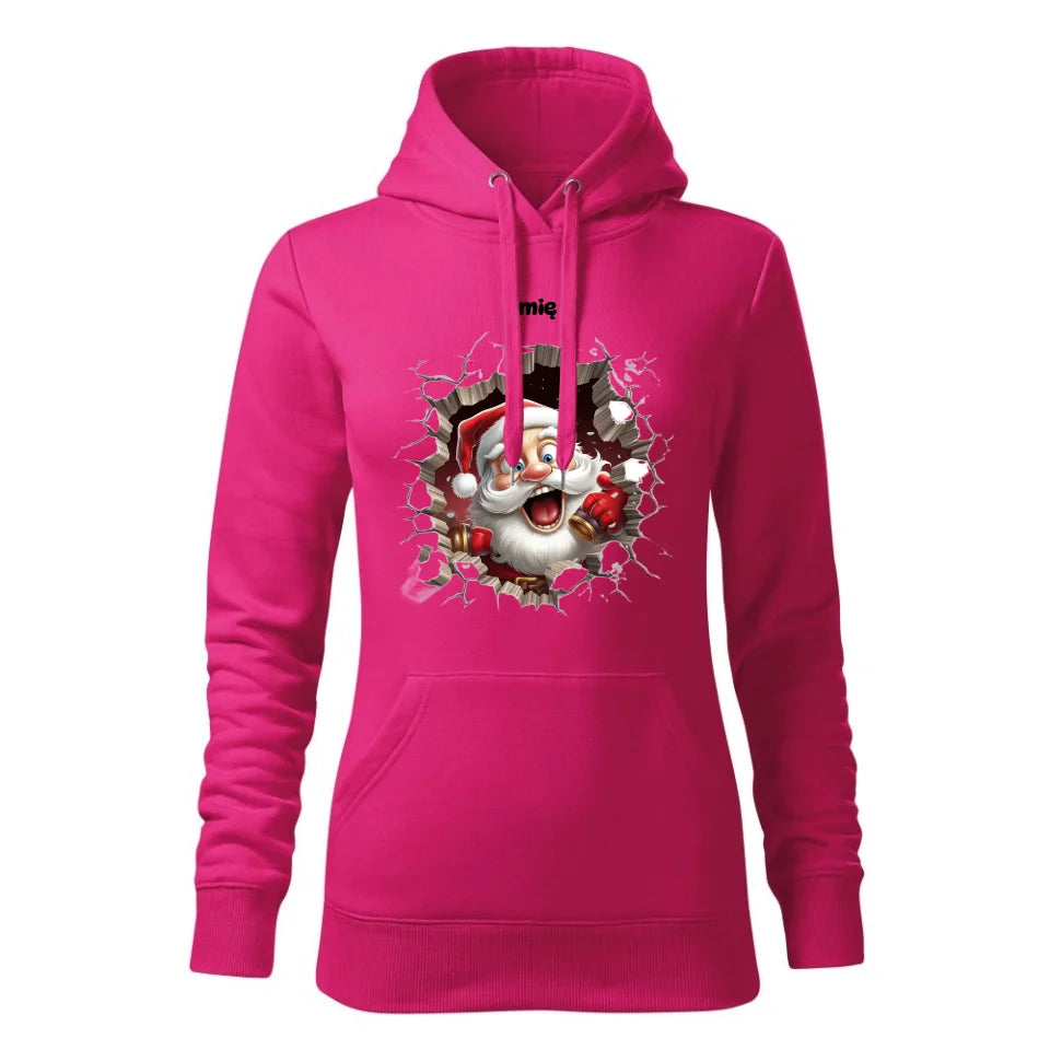 Świąteczna bluza damska z kapturem różowa na prezent personalizacja hoodie Święta Boże Narodzenie Mikołajki