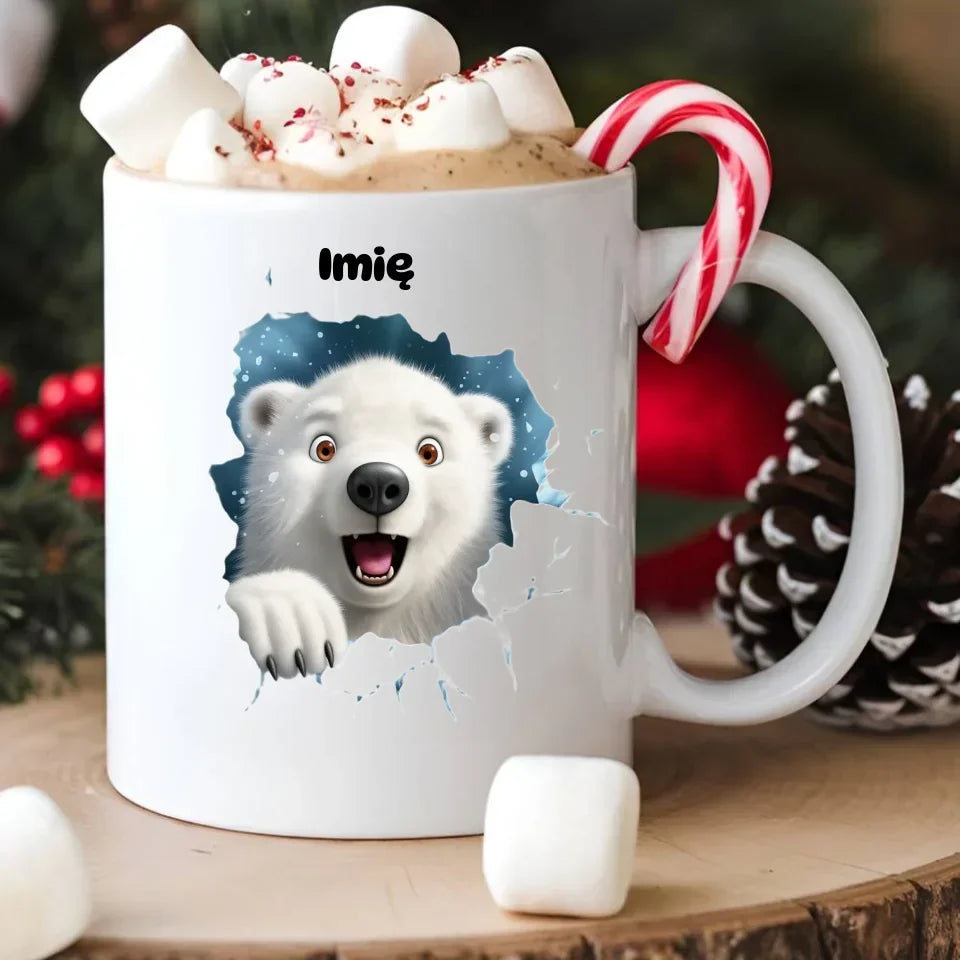Miś polarny 3D | Personalizowany kubek świąteczny BN86 - StoryCups.pl