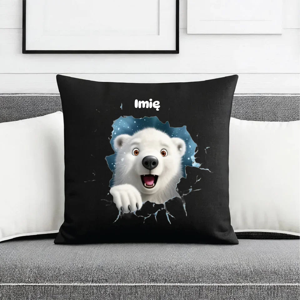 Miś polarny 3D | Personalizowana poduszka dekoracyjna świąteczna BN86 - StoryCups.pl