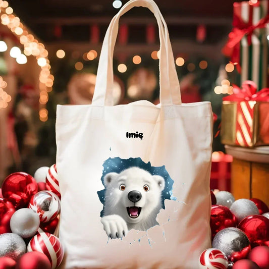Miś polarny 3D | Personalizowana torba świąteczna BN86 - StoryCups.pl