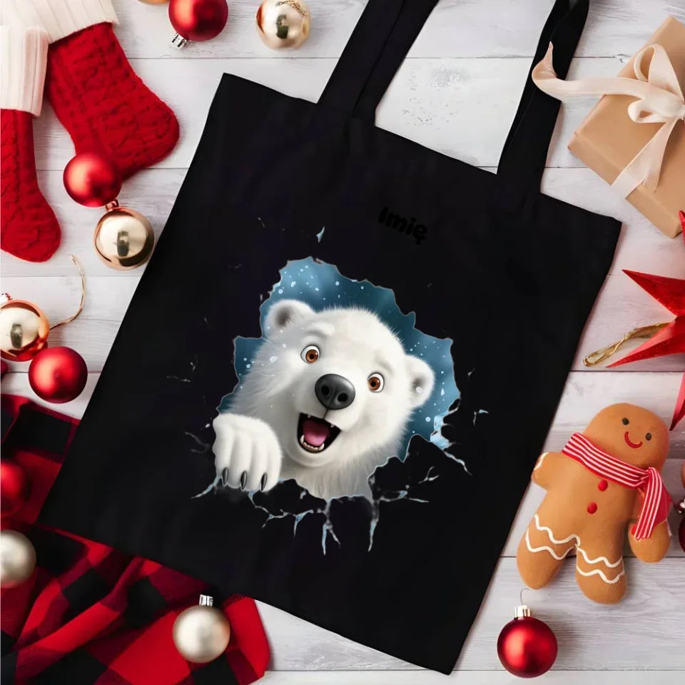 Miś polarny 3D | Personalizowana torba świąteczna BN86 - StoryCups.pl