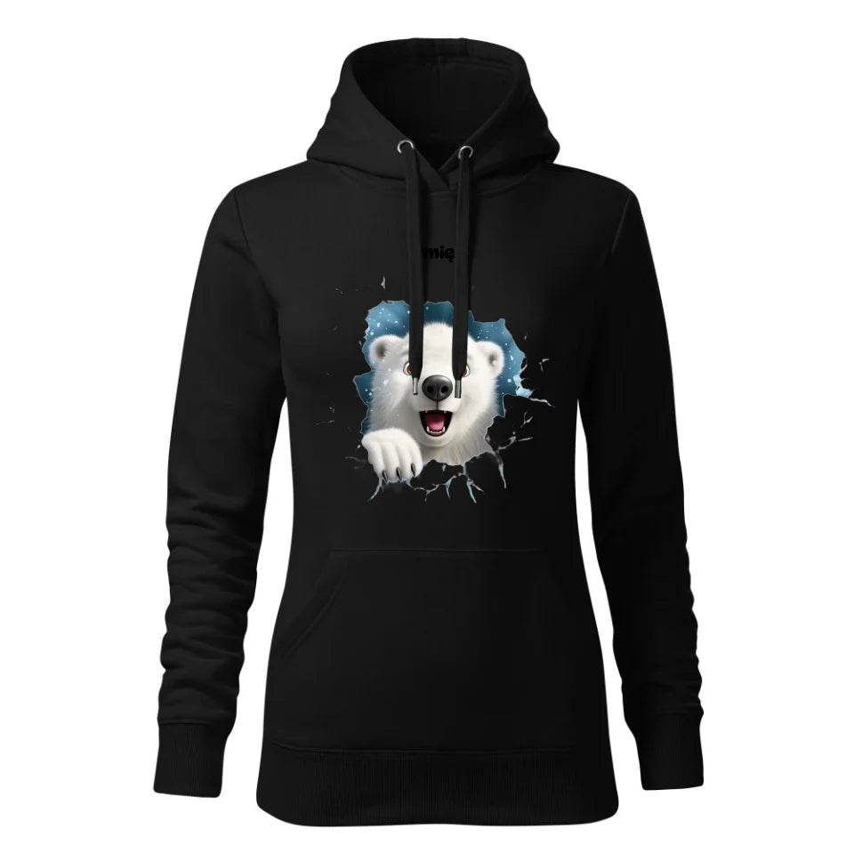 Świąteczna bluza damska z kapturem czarna na prezent personalizacja hoodie Święta Boże Narodzenie Mikołajki