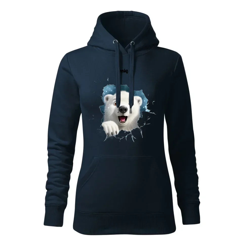 Miś polarny 3D | Personalizowana świąteczna bluza damska z kapturem BN86 - StoryCups.pl