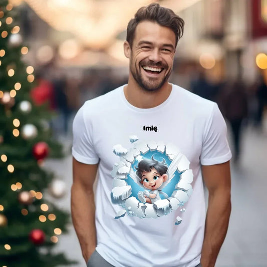 Aniołek 3D | Personalizowana świąteczna koszulka męska BN87 - StoryCups.pl