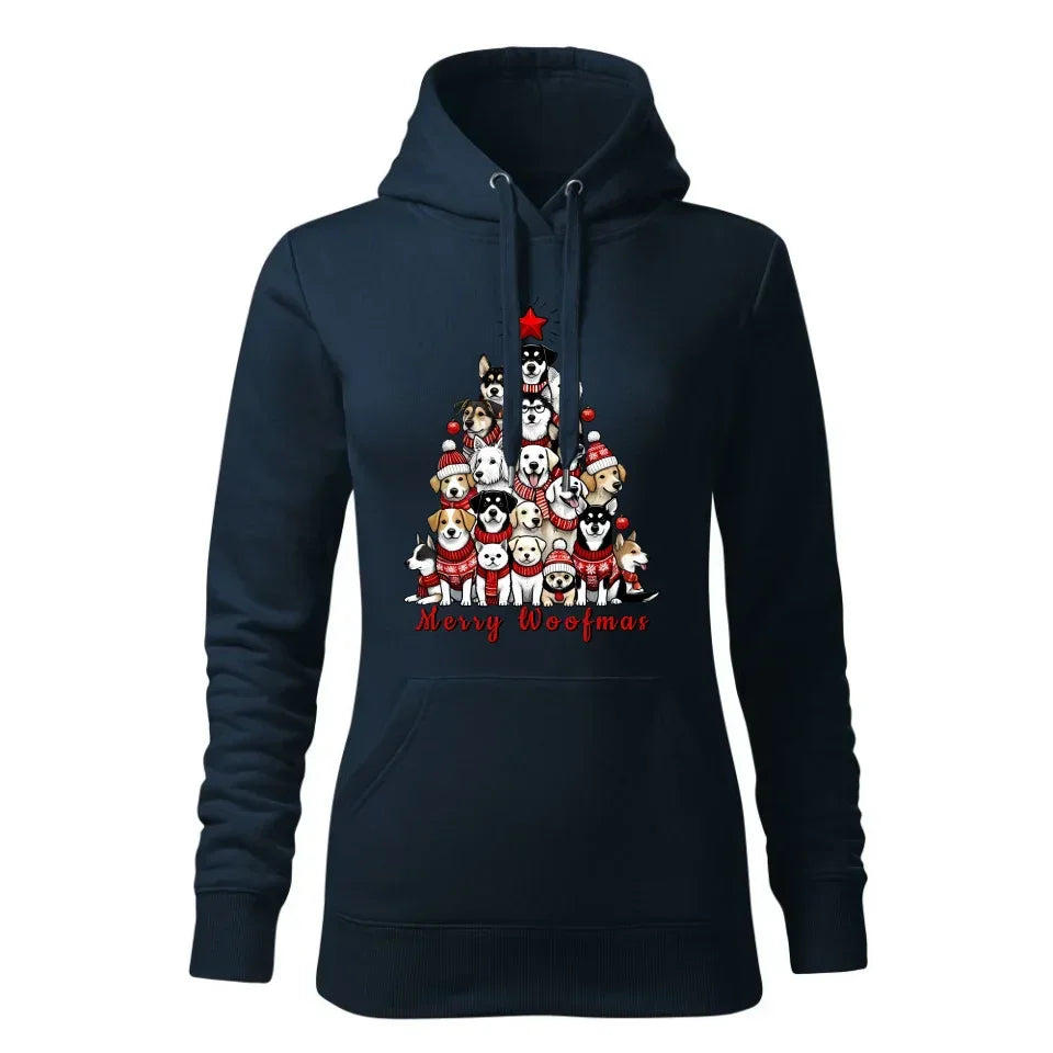 Merry woofmas | Świąteczna bluza damska z kapturem BN90 - StoryCups.pl