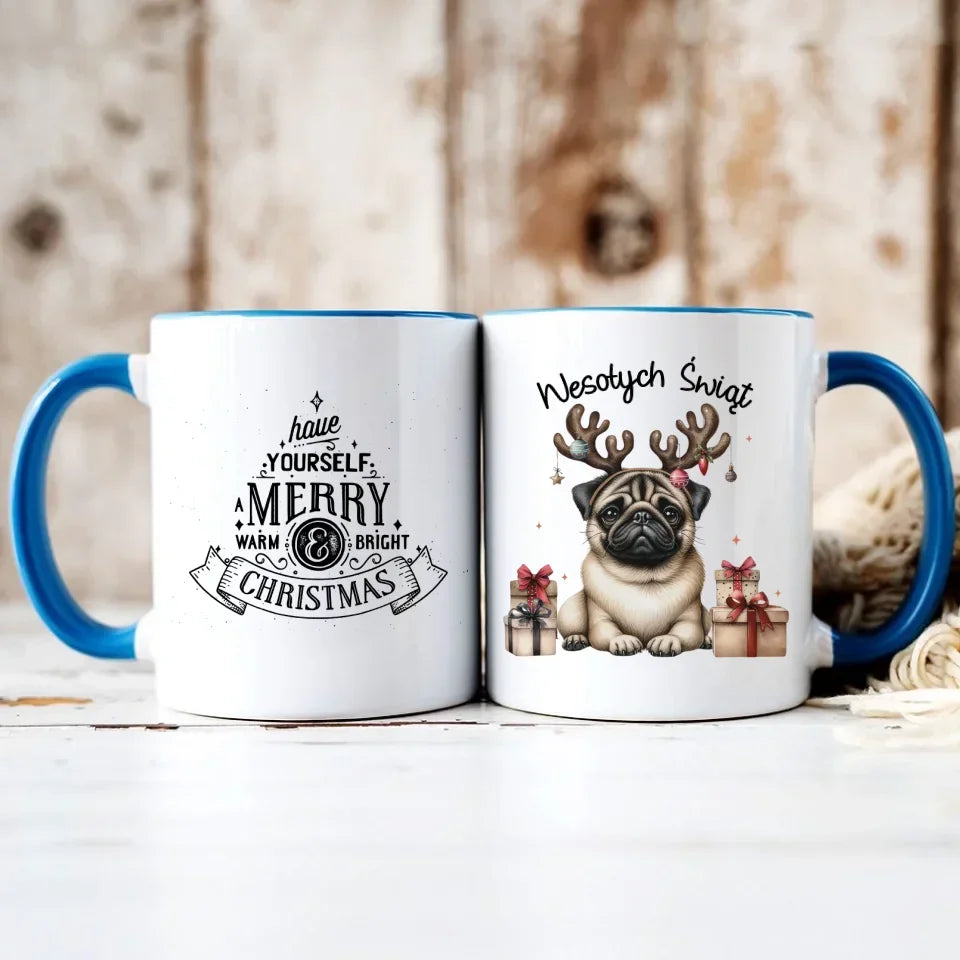 Mops Wesołych Świąt | Świąteczny kubek BN91 - StoryCups.pl