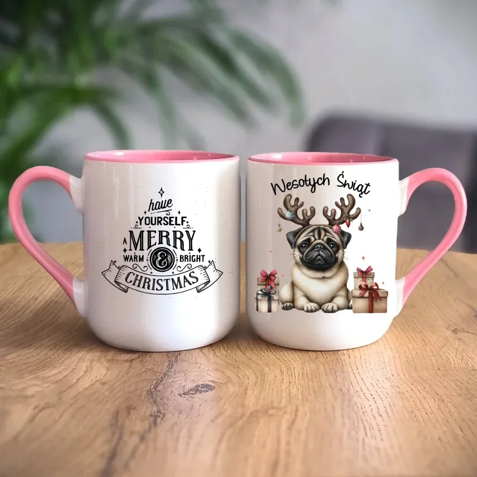 Mops Wesołych Świąt | Świąteczny kubek BN91 - StoryCups.pl