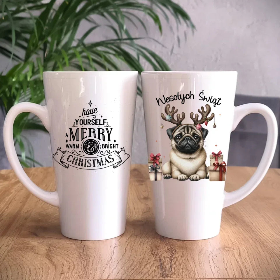 Mops Wesołych Świąt | Świąteczny kubek BN91 - StoryCups.pl