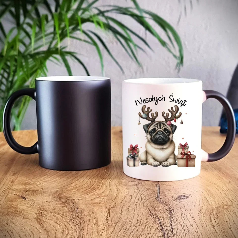 Mops Wesołych Świąt | Świąteczny kubek BN91 - StoryCups.pl