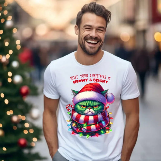 Meowy & Bright | Świąteczna koszulka męska BN101 - StoryCups.pl