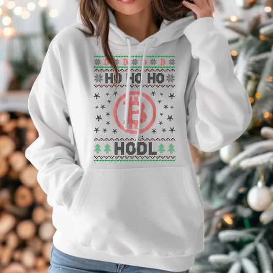Ho ho ho Hodl Bitcoin | Świąteczna bluza damska z kapturem BN103 - StoryCups.pl