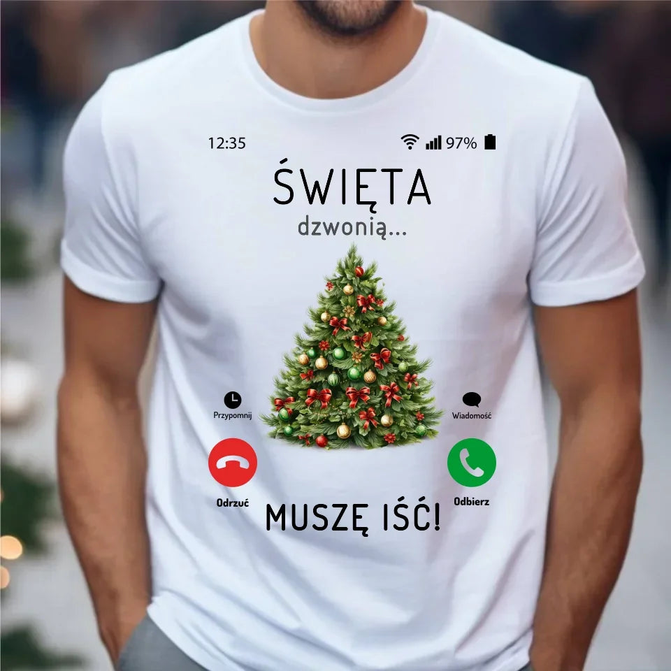 Święta dzwonią muszę iść | Świąteczna koszulka męska BN124 - StoryCups.pl